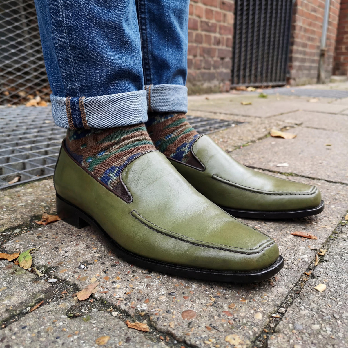 Handmade Green Leather Loafers
