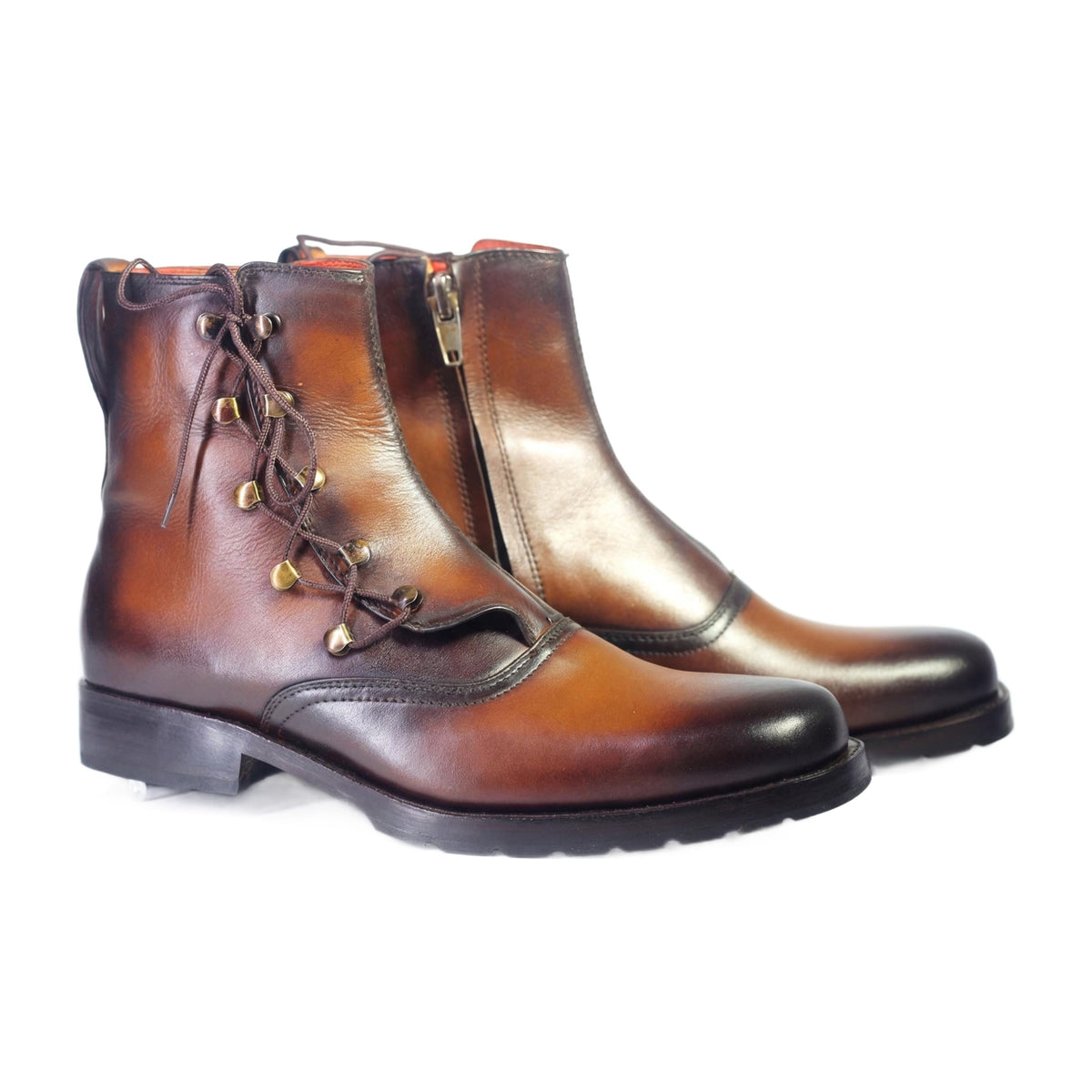 Handmade Brown Leather Side-Zip Ankle Dress Boots