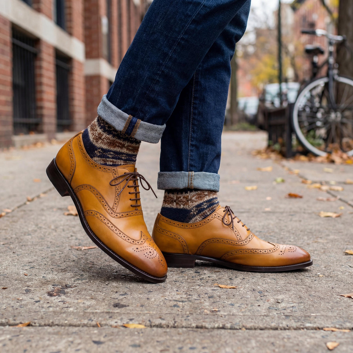 Handmade Tan Leather Wingtip Oxford Brogue Shoes