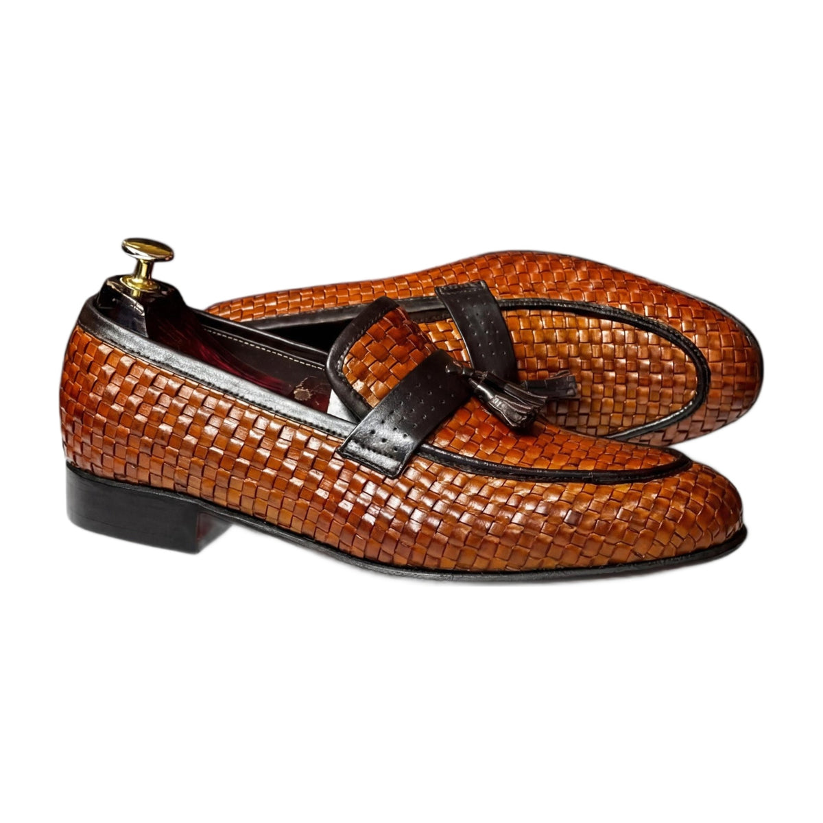 Handmade Woven Leather Tassel Loafers