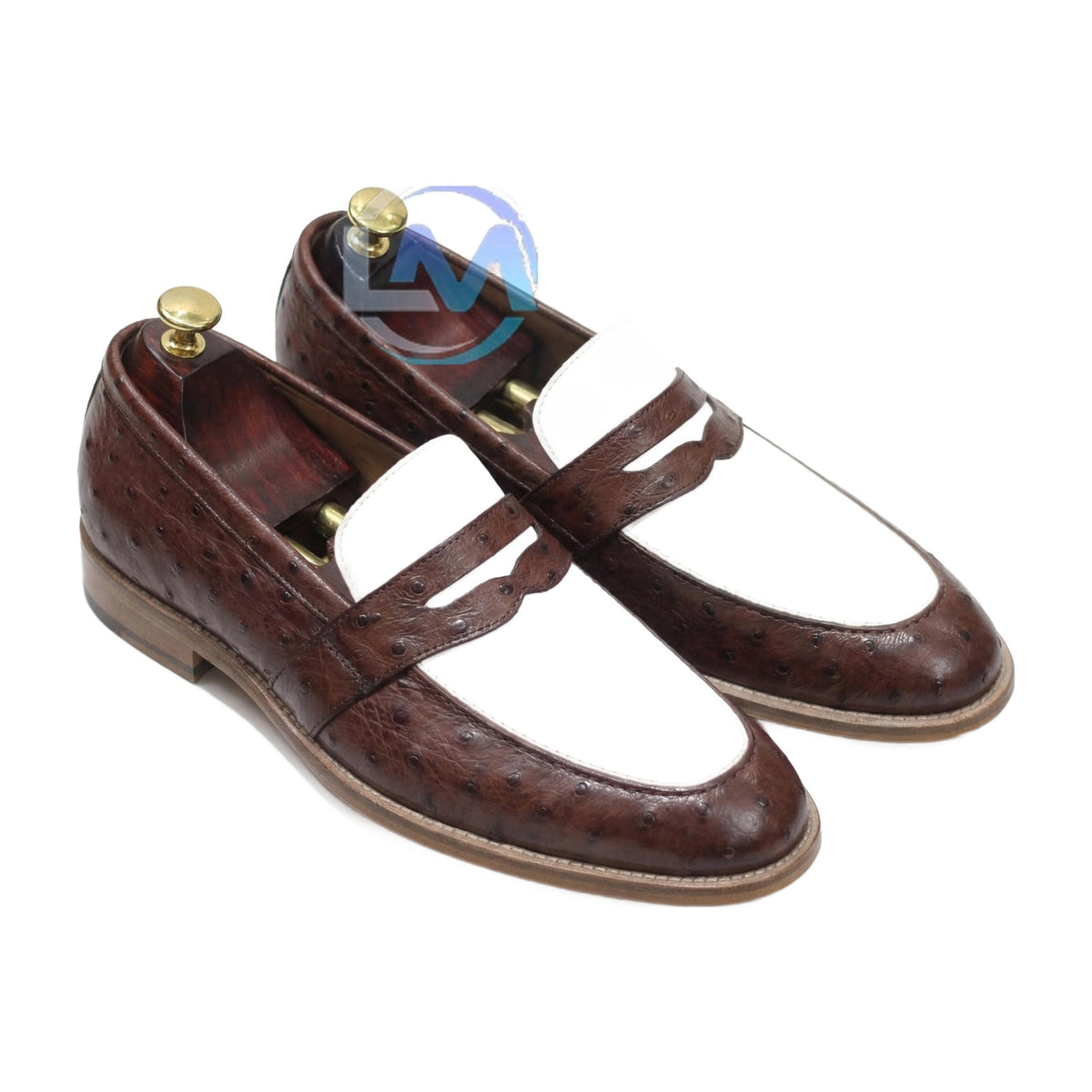 Handmade Two-Tone Ostrich Texture Penny Loafers