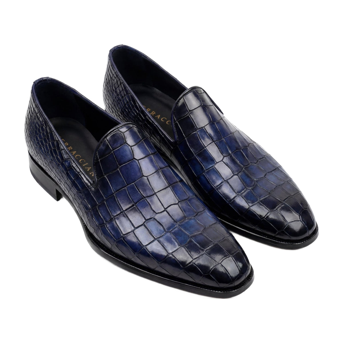 Handmade Navy Blue Alligator Leather Loafers