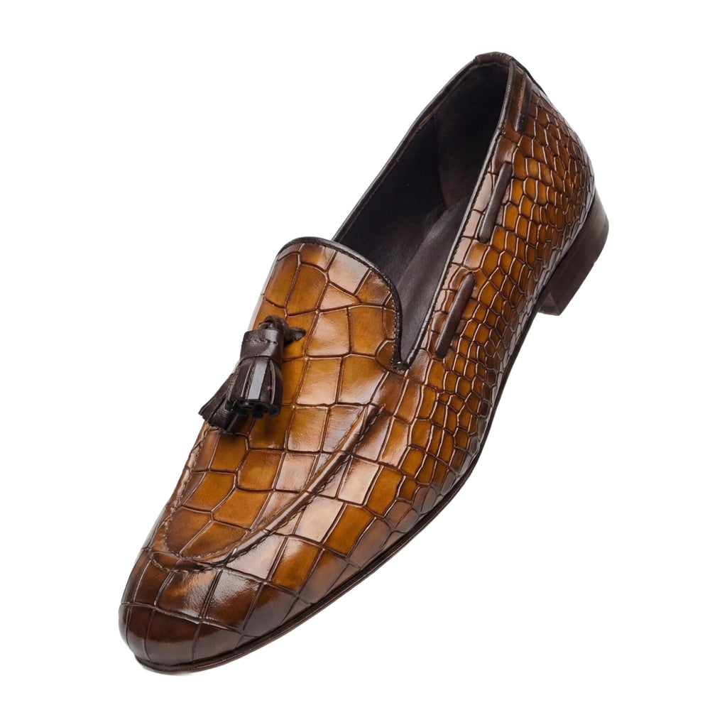 Handmade Crocodile Texture Tassel Loafers