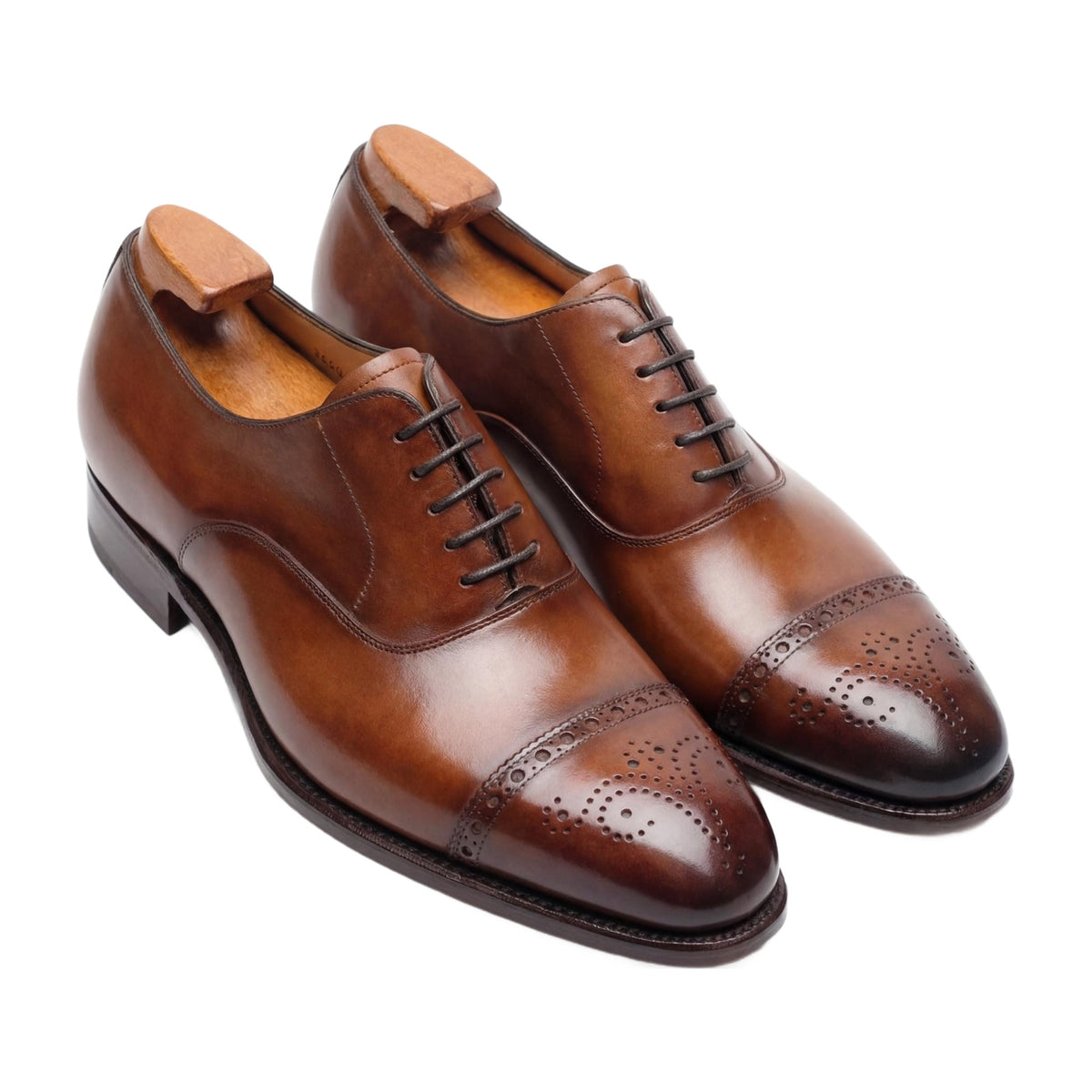 Handmade Brown Leather Cap-Toe Oxford Shoes