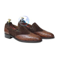 Handmade Ostrich Print Leather Wingtip Loafers