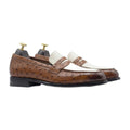 Handmade Two-Tone Brown & White Ostrich Penny Loafers