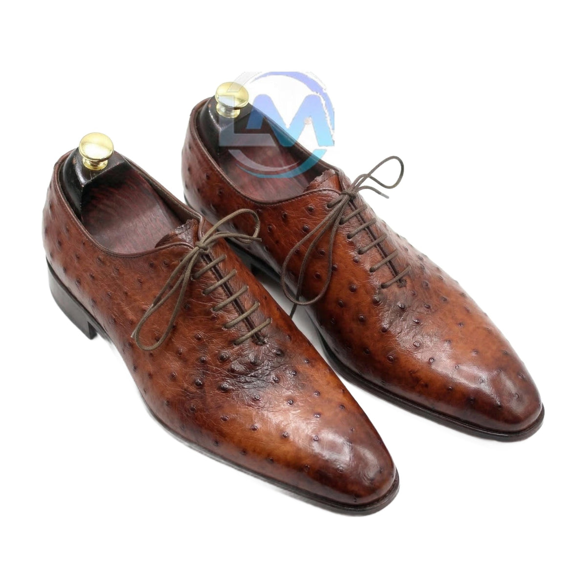 Handmade Two-Tone Ostrich Print Wholecut Oxford Shoes