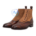 Handmade Ostrich Print Suede Spat Ankle Boots