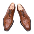 Handmade Cognac Tan Ostrich Wholecut Oxford Shoes