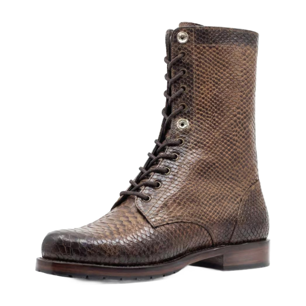 Python Texture Lace-Up Combat Boots