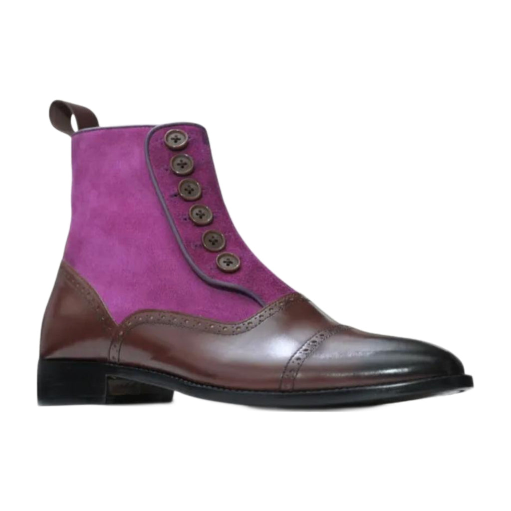 Suede & Leather Button-Top Boots
