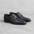 Handmade Black Cap-Toe Double Monk Strap Shoes