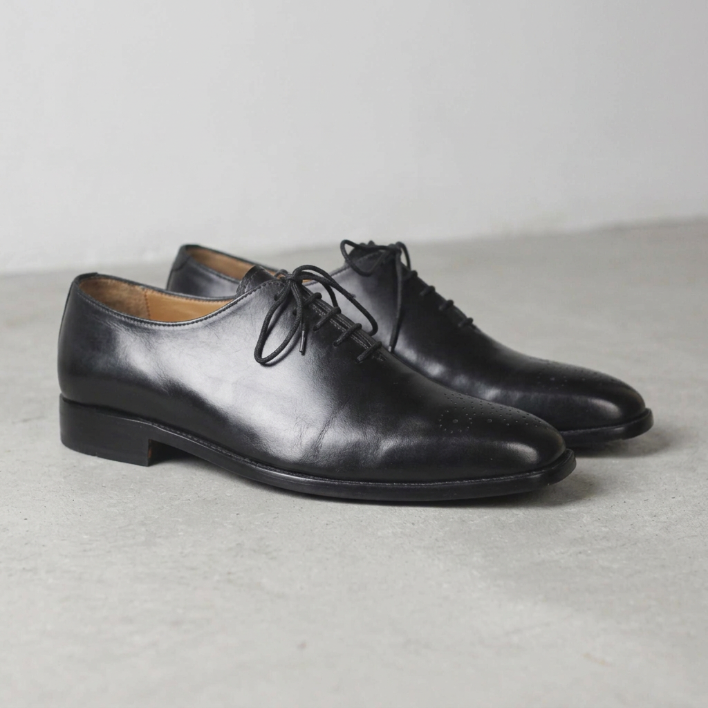 Handmade Black Leather Wholecut Brogue Oxford Shoes