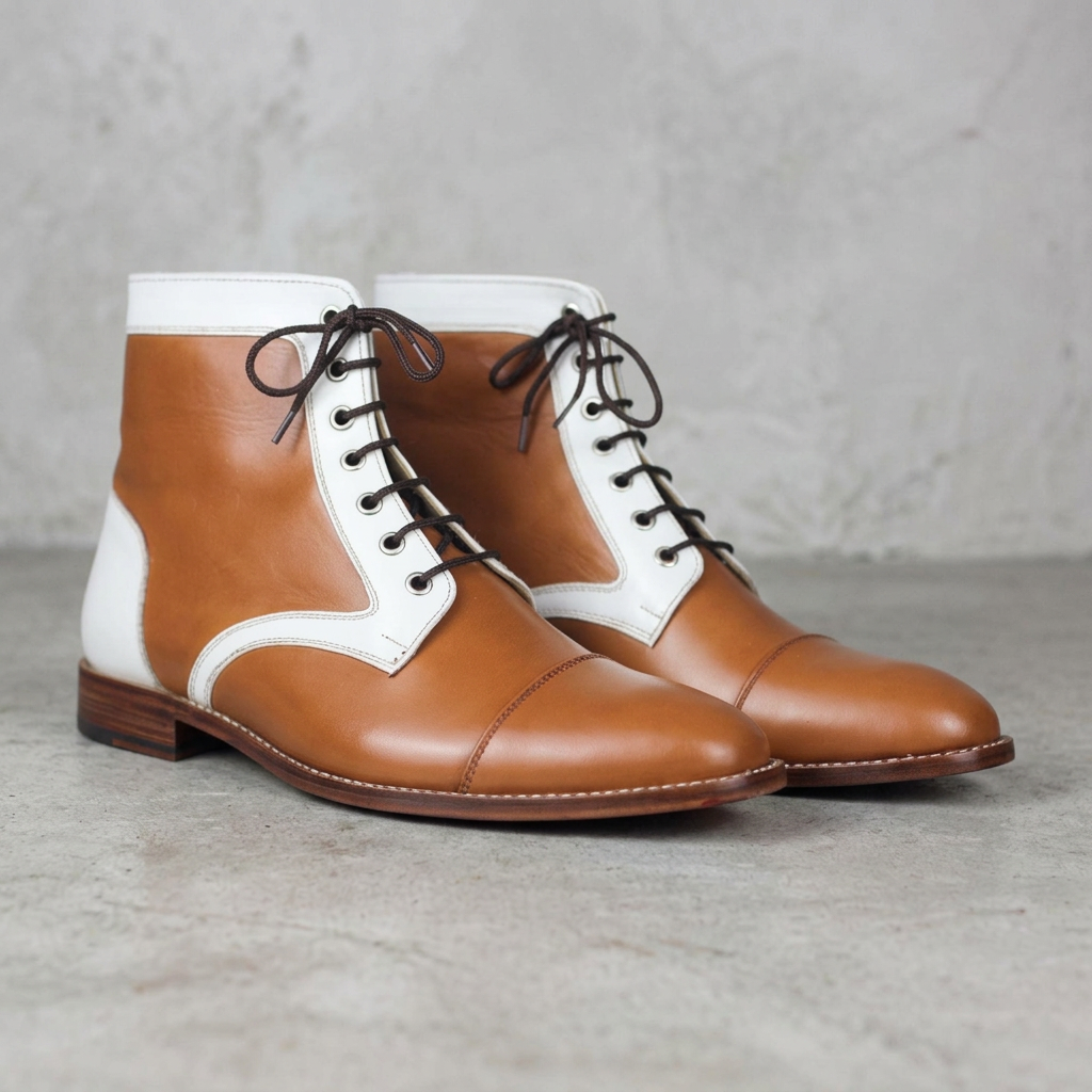 Handmade Two-Tone Brown & Black Cap-Toe Boots
