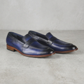 Handmade Navy Leather Penny Loafers