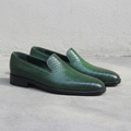 Handmade Green Python Print Penny Loafers