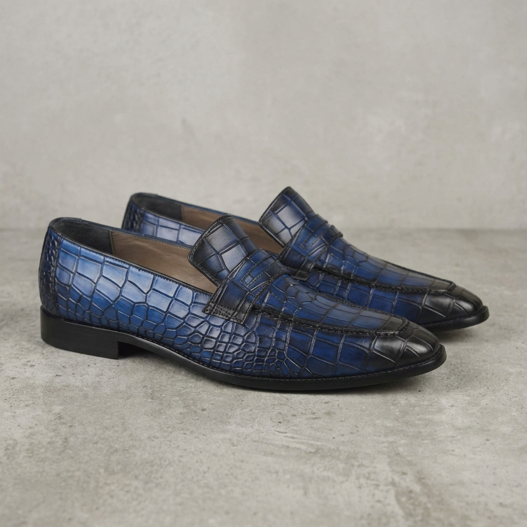 Handmade Burgundy Alligator Leather Loafers