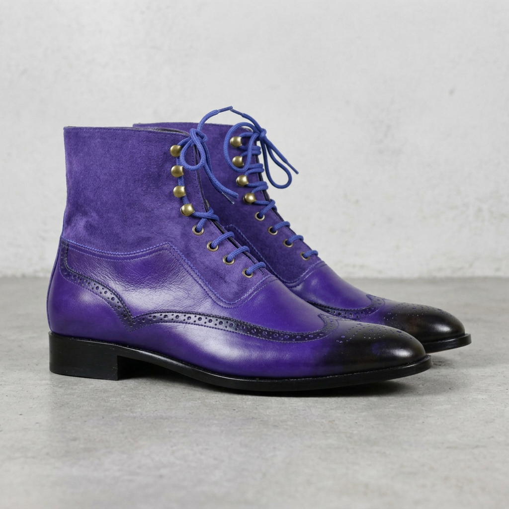 Handmade Purple Suede & Leather Lace-Up Boots