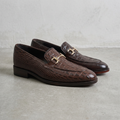 Handmade Crocodile Print Horsebit Penny Loafers