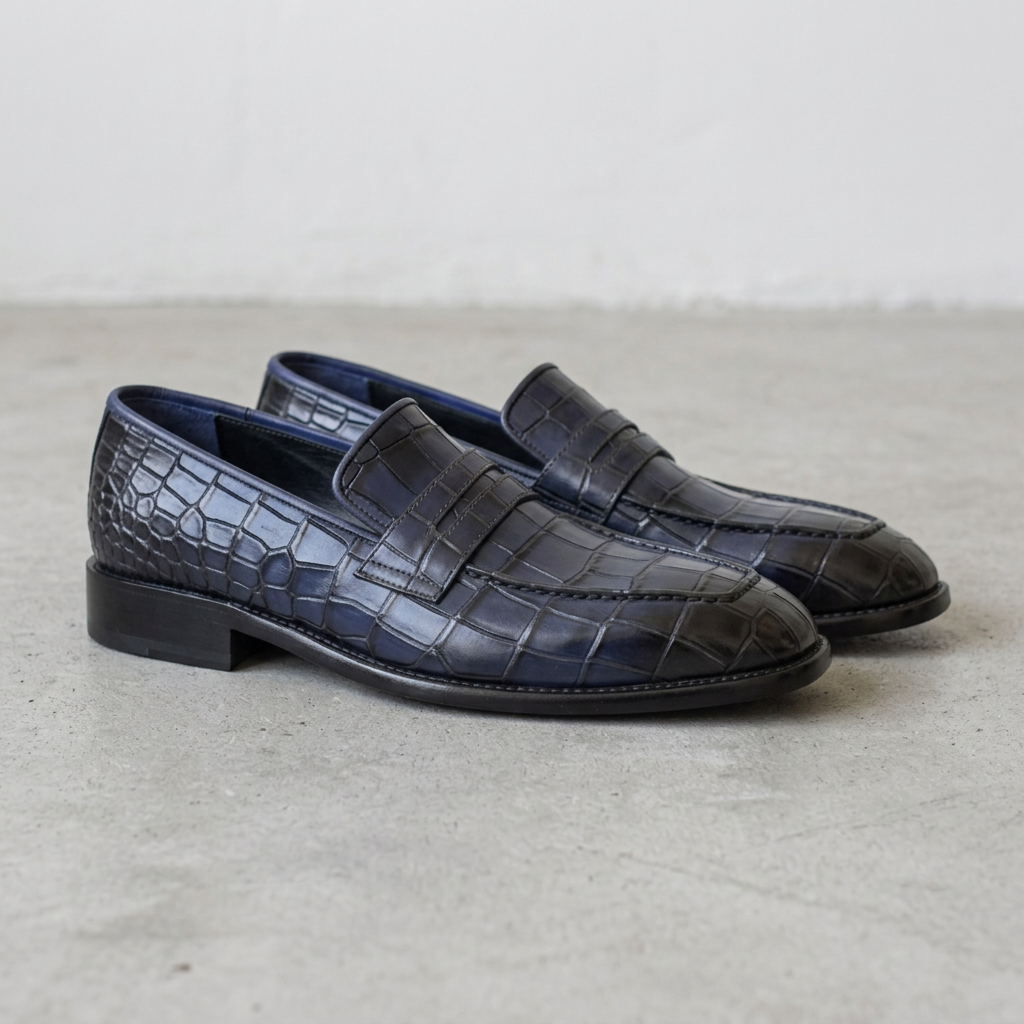Handmade Two-Tone Alligator Print Penny Loafers