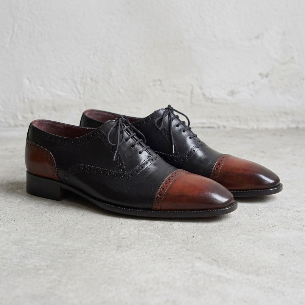 Handmade Two-Tone Black & Brown Oxford Shoes