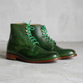 Handmade Green Leather Lace-Up Ankle Boots
