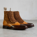 Handmade Brown Leather & Suede Wingtip Button Boots