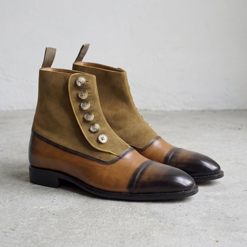 Handmade Brown Leather & Suede Button-Up Boots