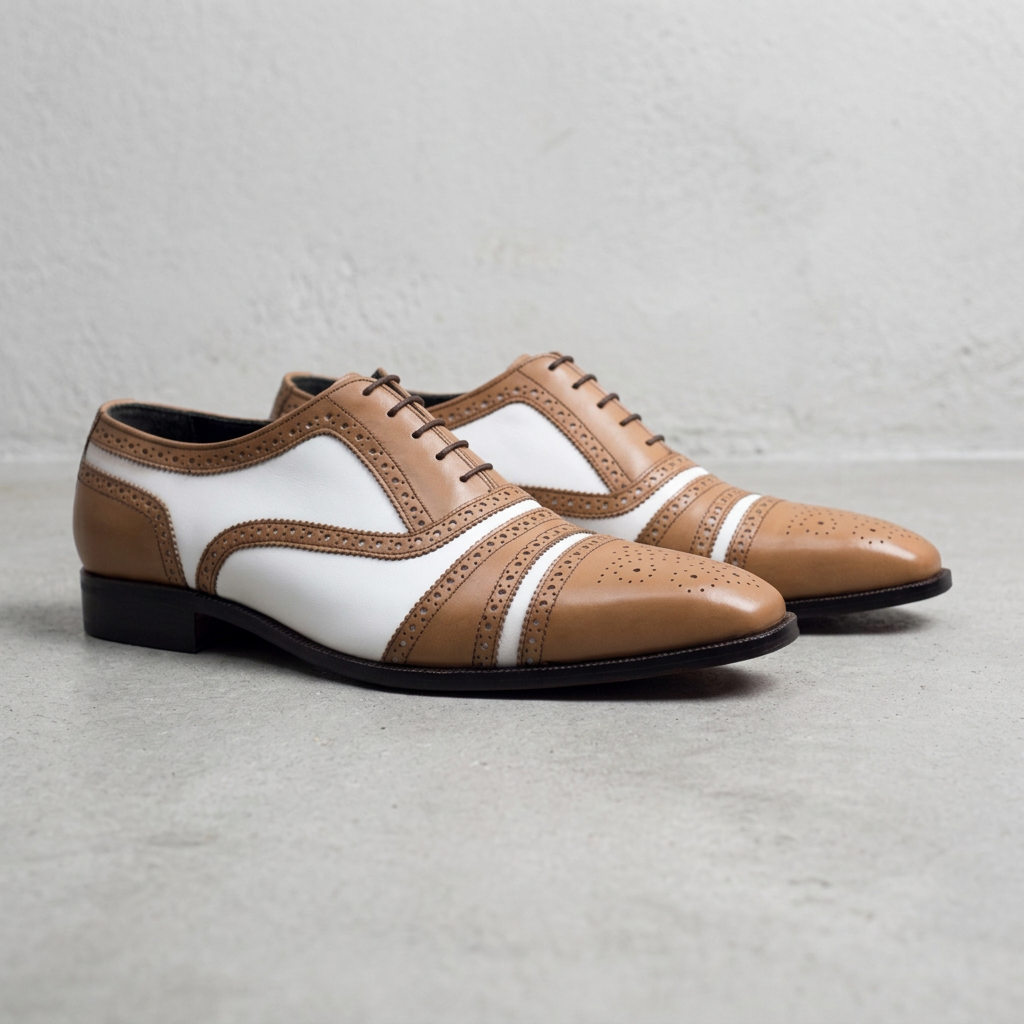 Handmade Brown Leather Cap-Toe Brogue Oxford Shoes