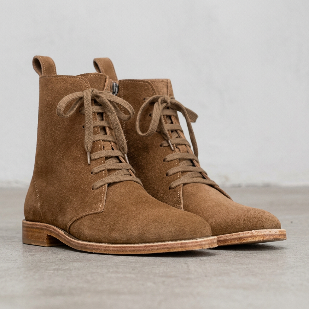 Handmade Camel Leather Lace-Up Side-Zip Boots