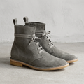 Handmade Grey Suede Crepe Sole Zip Boots