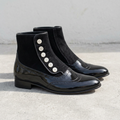 Handmade Black Patent & Suede Button-Up Boots