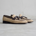 Handmade Brown & Beige Suede Tassel Loafers
