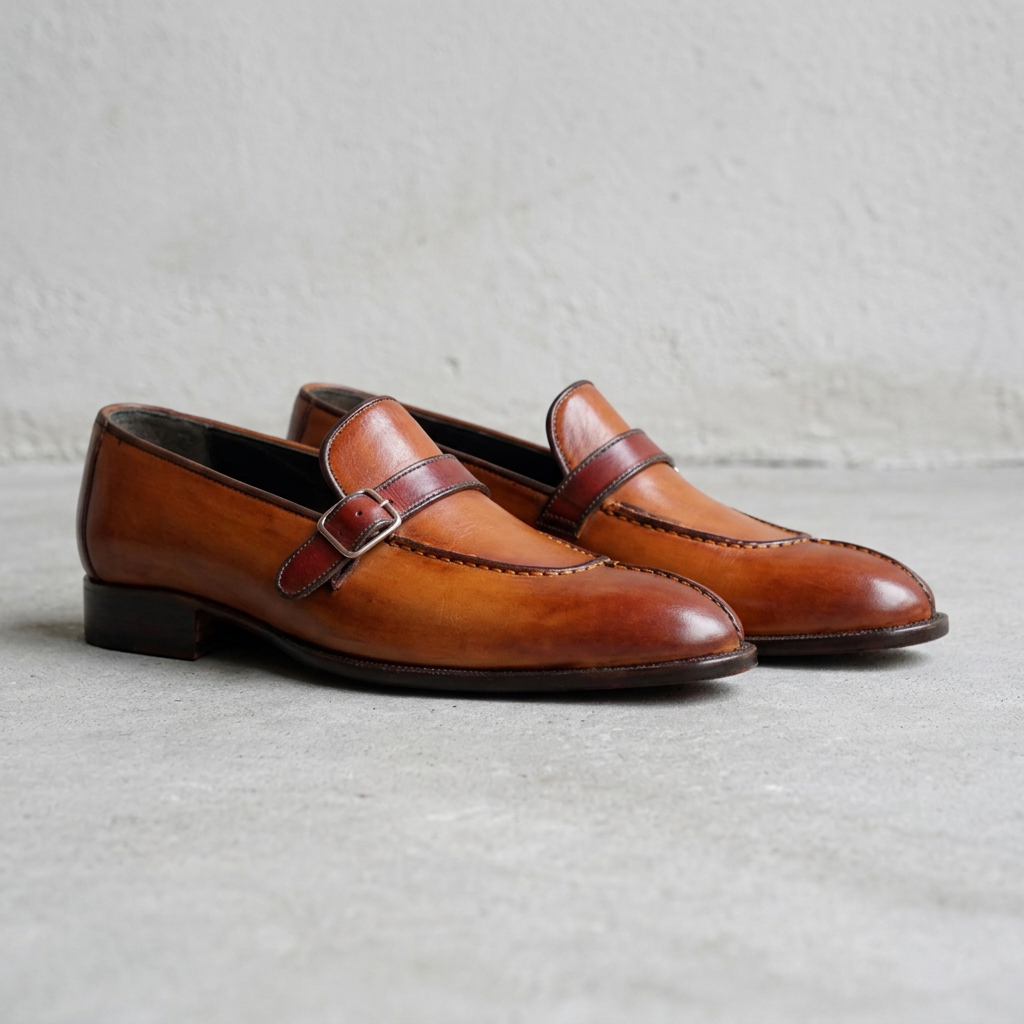 Handmade Tan Brown Monk Strap Loafers