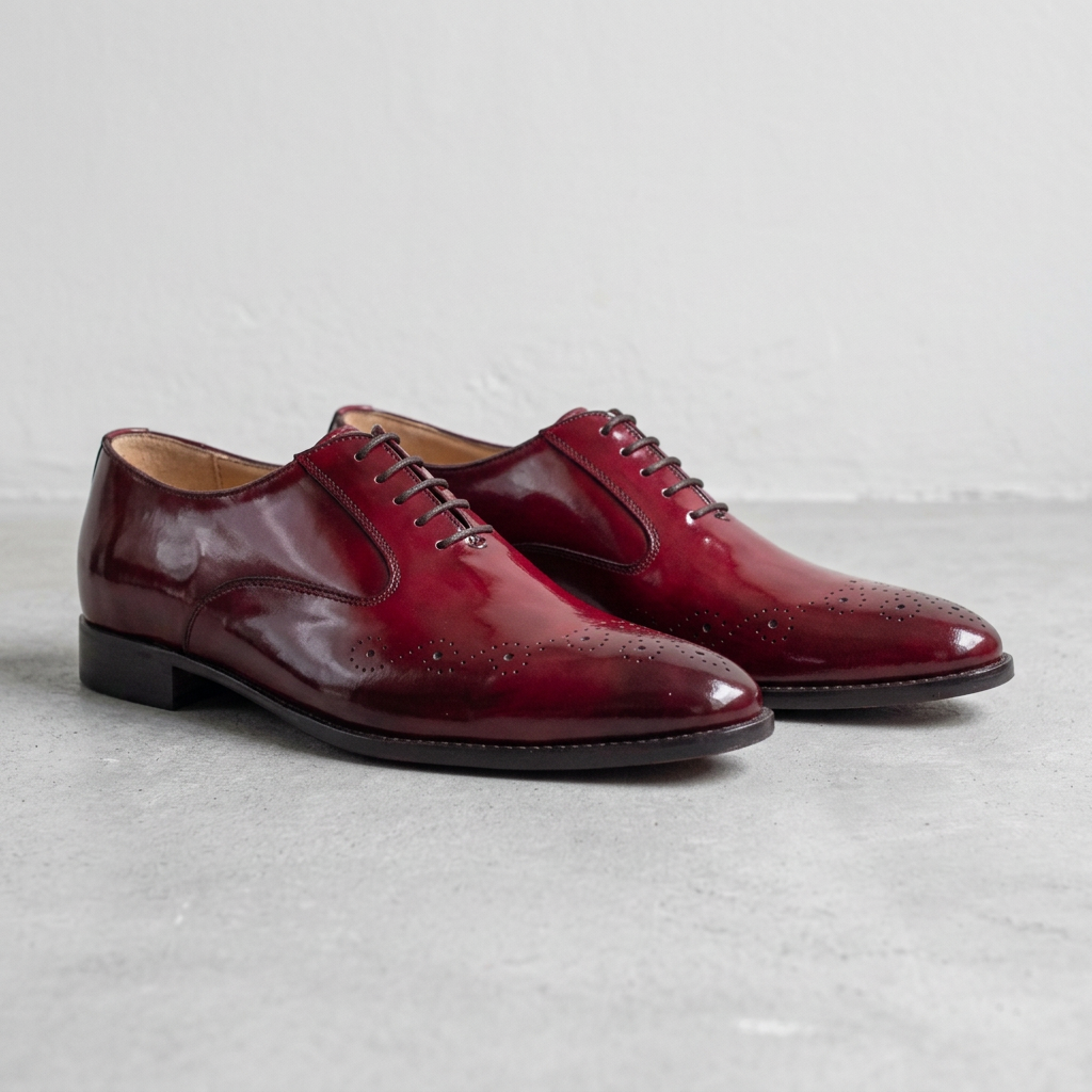 Handmade Burgundy Patent Leather Wingtip Brogue Oxford Shoes