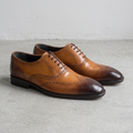 Handmade Tan Leather Wingtip Brogue Oxford Shoes