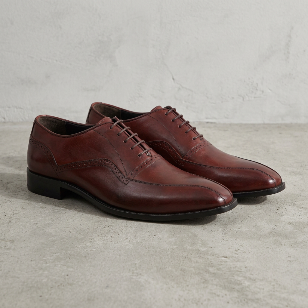 Handmade Burgundy Leather Lace-Up Oxford Dress Shoes