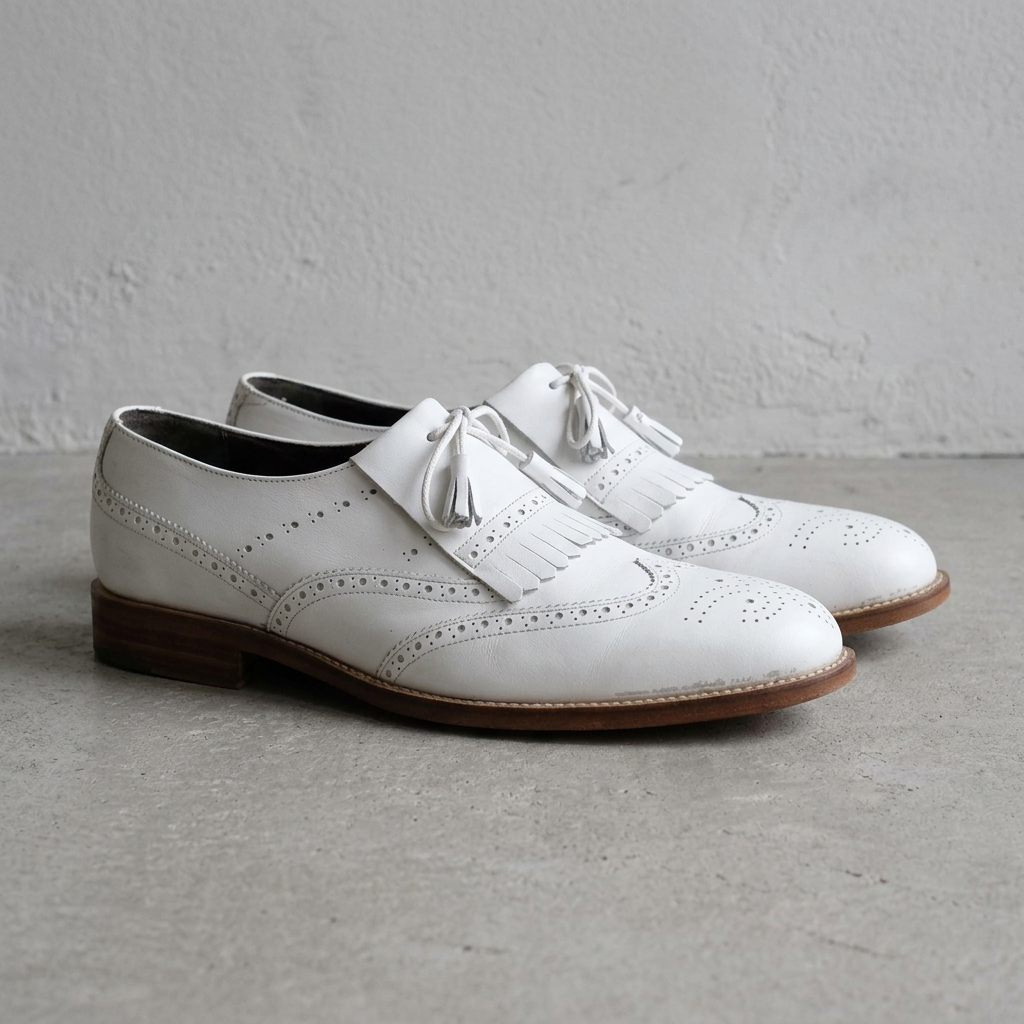 Handmade White Wingtip Fringe Loafers
