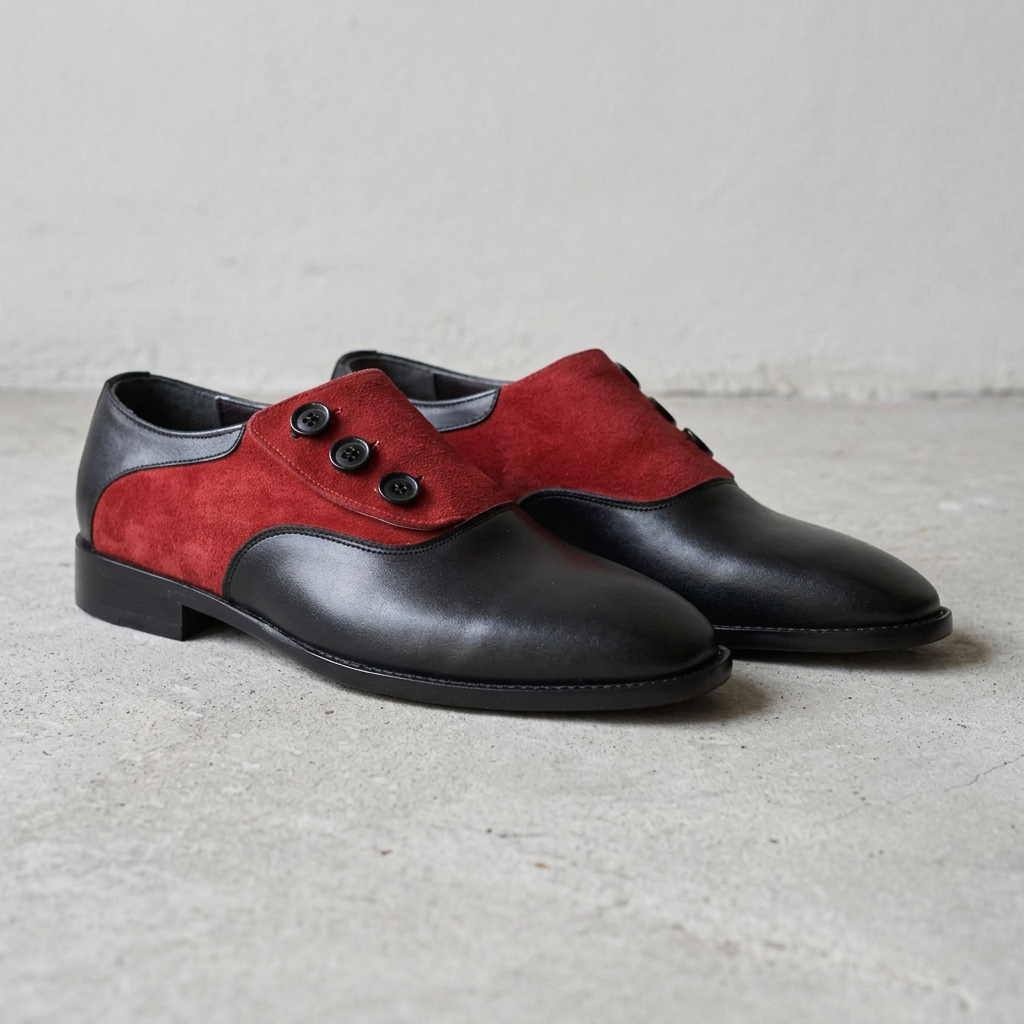 Handmade Two-Tone Leather & Suede Side-Button Shoes