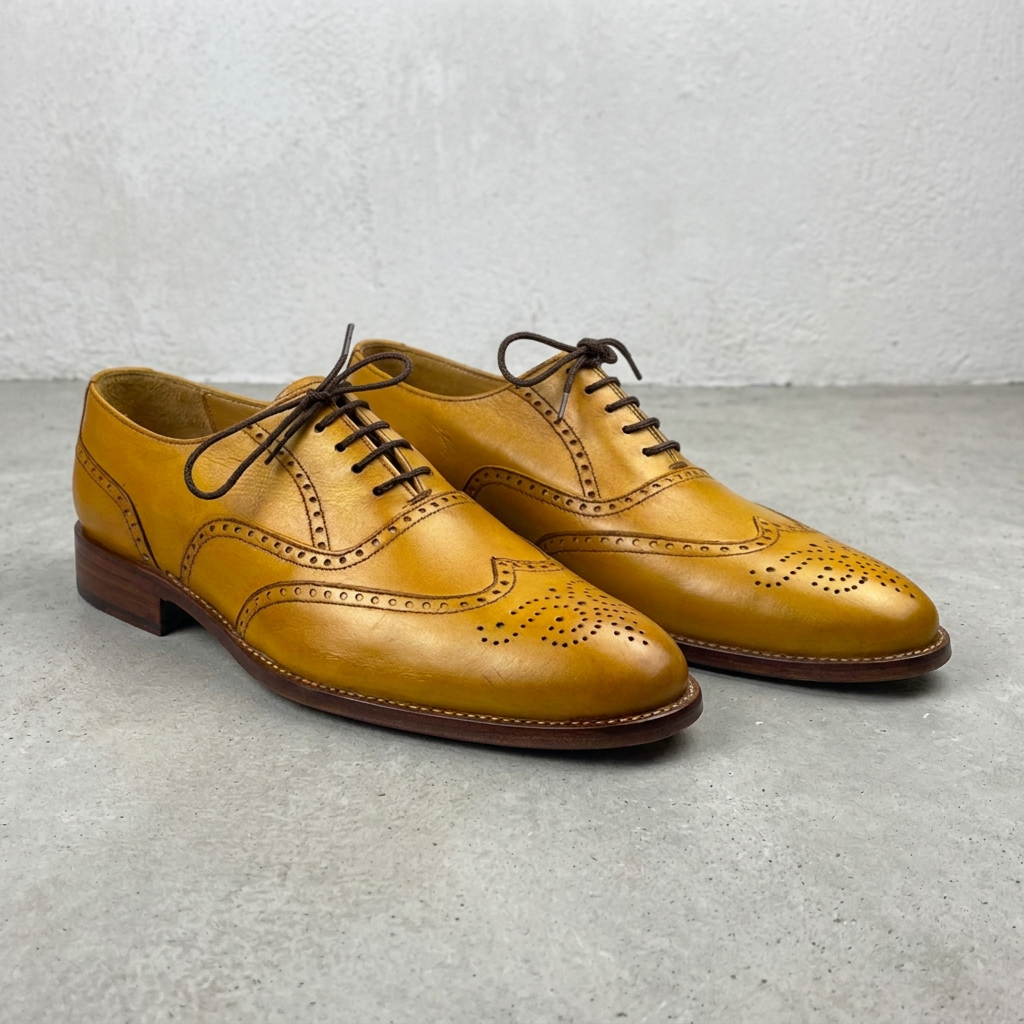 Handmade Tan Leather Wingtip Brogue Shoes