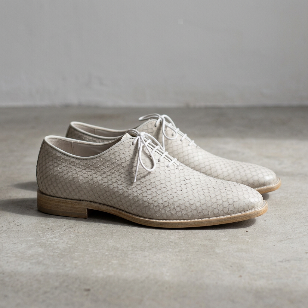 Handmade White Python Texture Wholecut Shoes