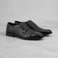 Crocodile Print Double Monk Strap Shoes