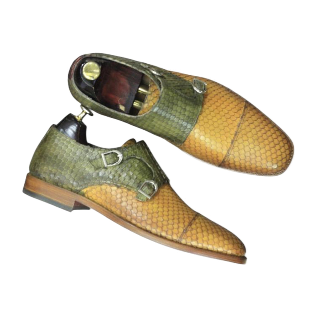 Handmade Two-Tone Leather Double Monk Strap Shoes