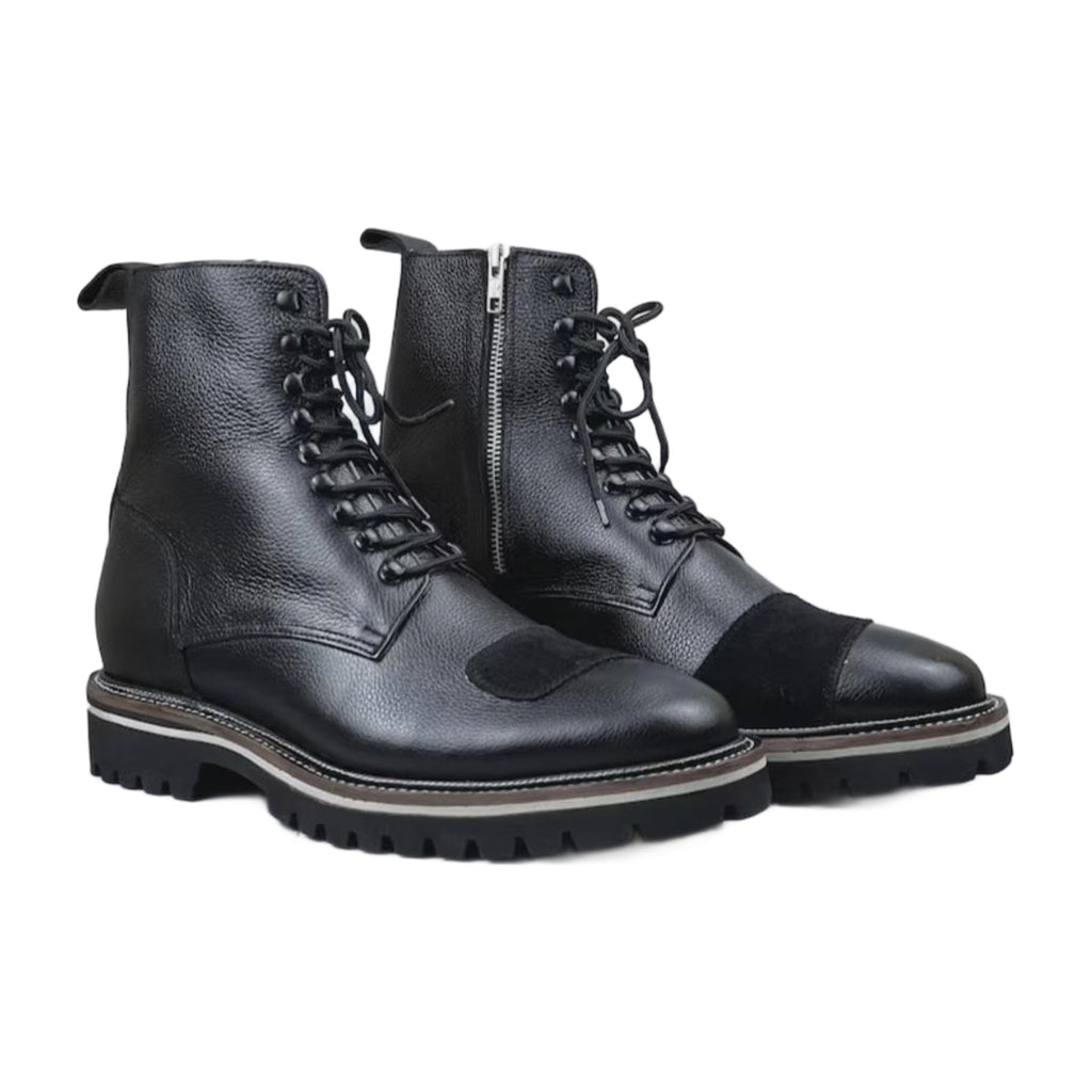 Leather Cap-Toe Lace-Up Ankle Boots