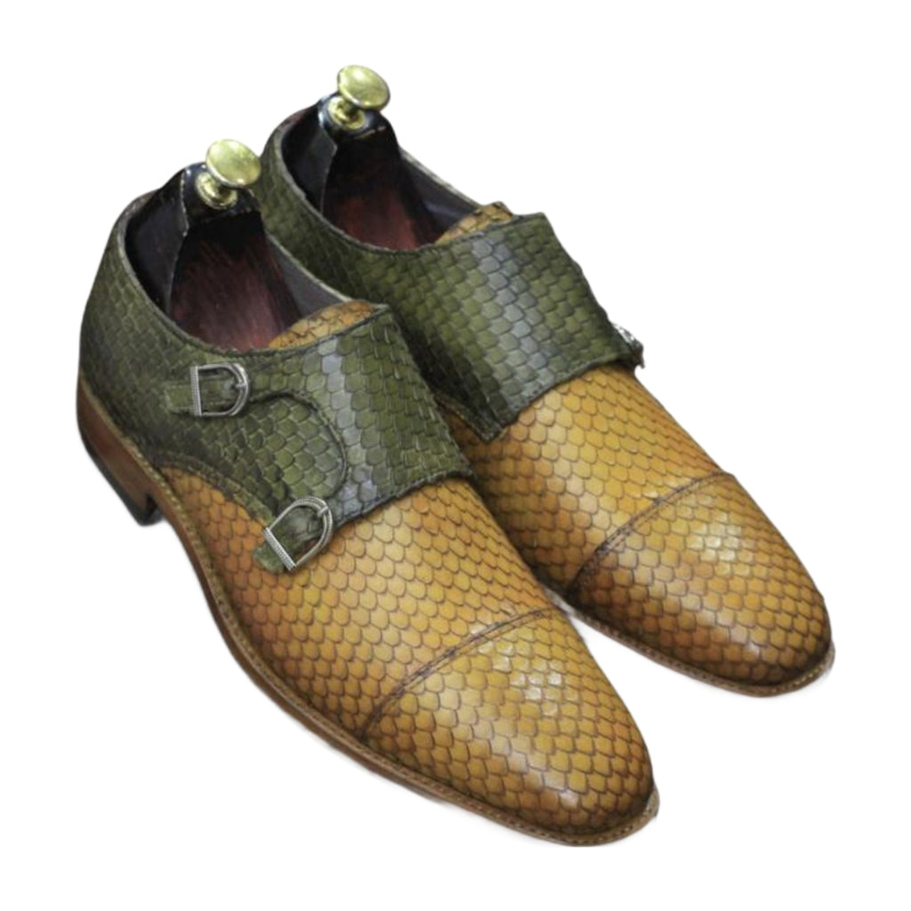 Handmade Two-Tone Leather Double Monk Strap Shoes