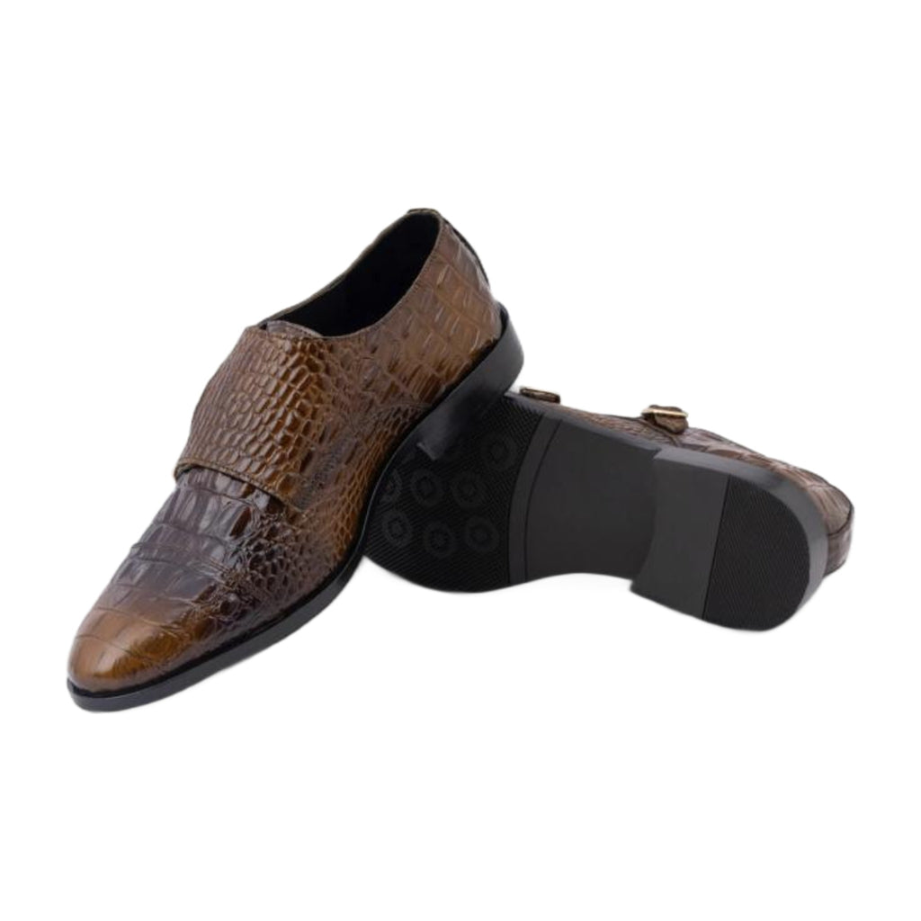 Crocodile Print Double Monk Strap Shoes