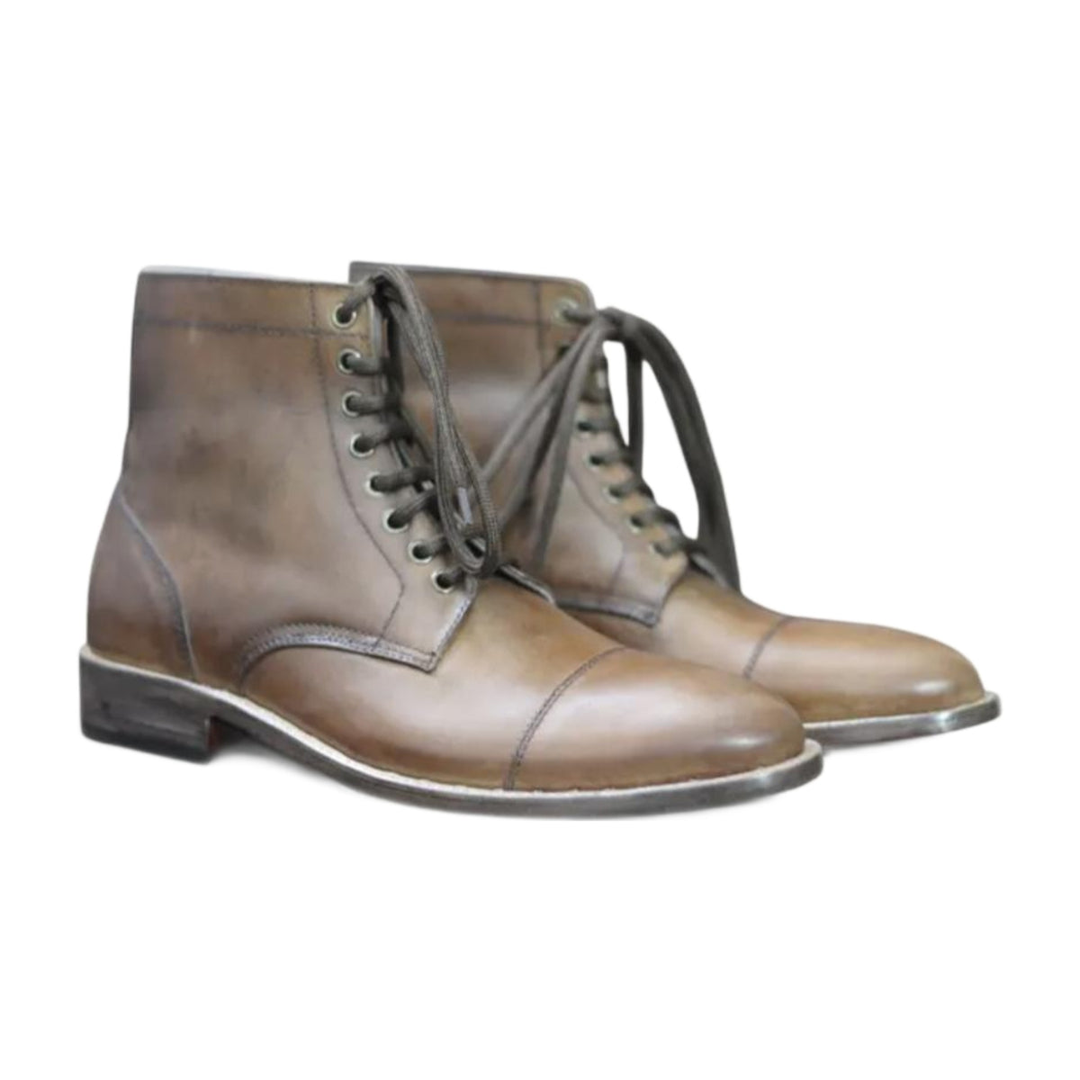 Leather Cap-Toe Lace-Up Ankle Boots