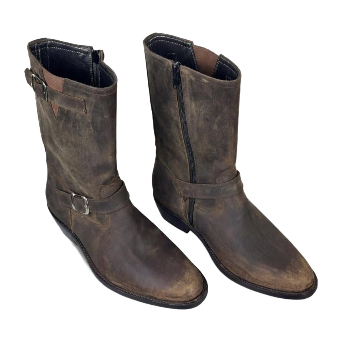 Handmade Distressed Leather Harness Engineer Boots