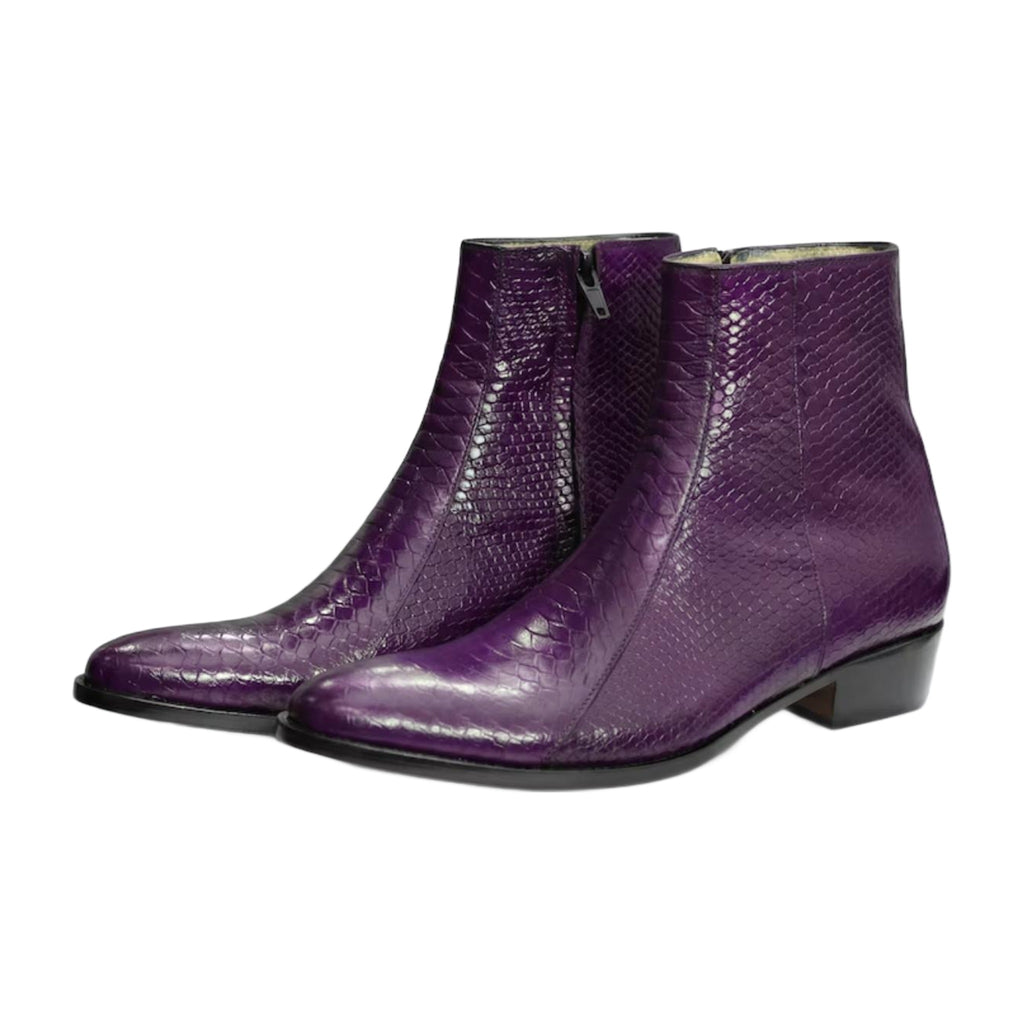 Snakeskin Print Leather Zip Ankle Boots