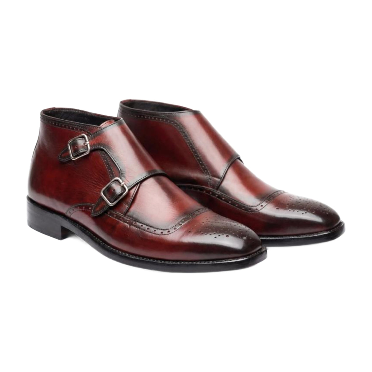 Handmade Leather Brogue Double Monk Strap Boots